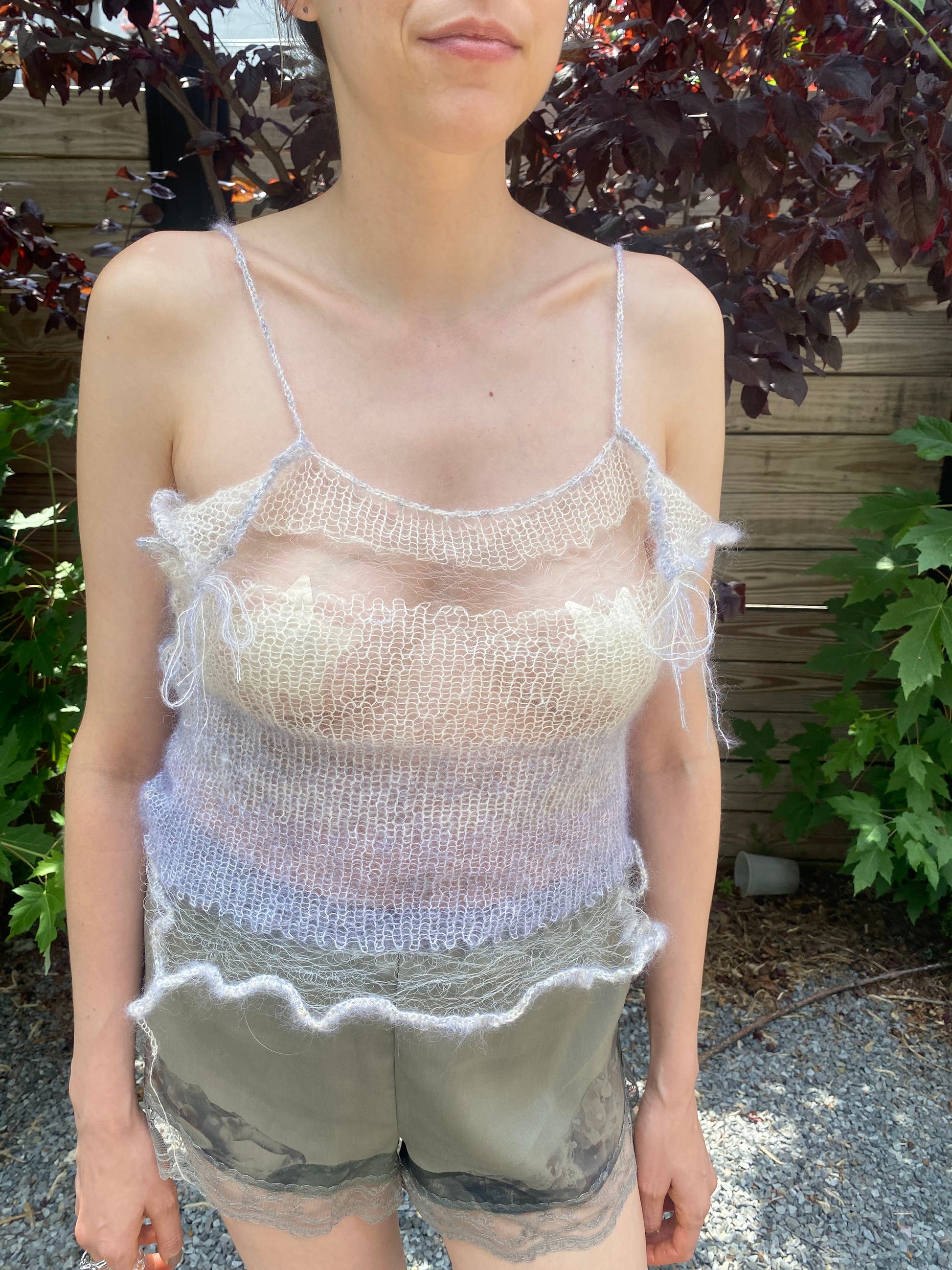 lavender and white knit mohair tank, front view